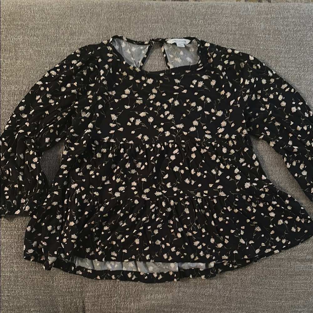 American Eagle Outfitters Black Asymmetrical Cut Out Blouse